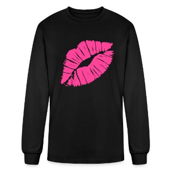 Smooch Pink Lipstick Kiss Mark Love Statement Tee - Men's Long Sleeve T-Shirt - black - Front