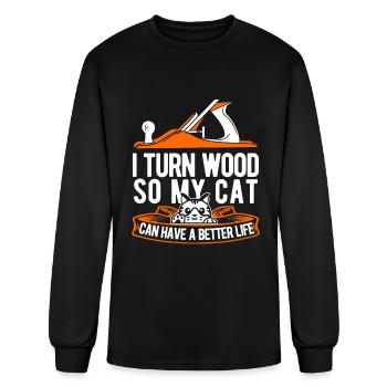 Wood Turning Cat - Men's Long Sleeve T-Shirt - black - Front