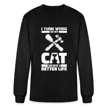 Wood Turning Cat - Men's Long Sleeve T-Shirt - black - Front