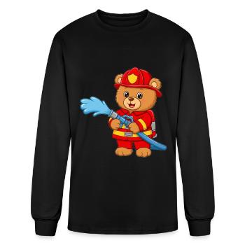 Teddy bear fireman with hose - Men's Long Sleeve T-Shirt - black - Front
