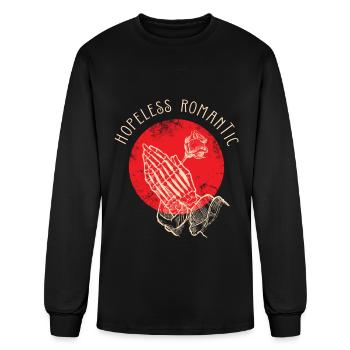 Hopeless Romantic Praying Hands Rose Skeleton - Men's Long Sleeve T-Shirt - black - Front