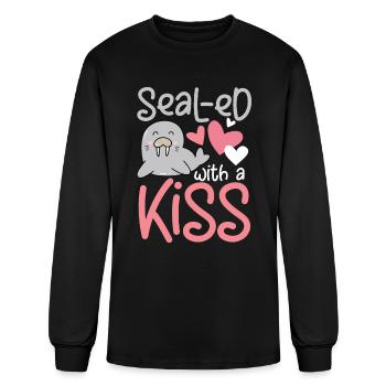 Scellé avec un baiser Seal Valentine’s Day Walrus - T-shirt à manches longues Homme - noir - Devant