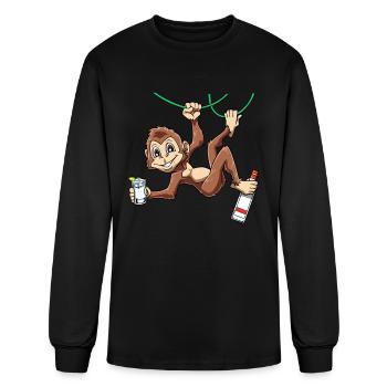 Funny Monkey drinking Grain Chimpanzee - Men's Long Sleeve T-Shirt - black - Front