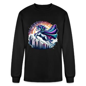 Funny unicorn as hero for a Superhero - Men's Long Sleeve T-Shirt - black - Front