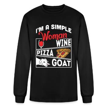 I'm A Simple Woman Wine Pizza Goat - Men's Long Sleeve T-Shirt - black - Front