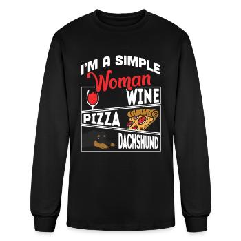 I'm A Simple Woman Wine Pizza Dachshund - Men's Long Sleeve T-Shirt - black - Front