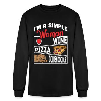 I'm A Simple Woman Wine Pizza Goldendoodle - Men's Long Sleeve T-Shirt - black - Front