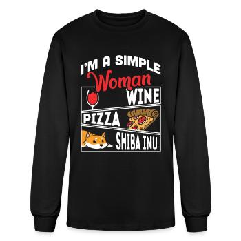 I'm A Simple Woman Wine Pizza Shiba Inu - Men's Long Sleeve T-Shirt - black - Front