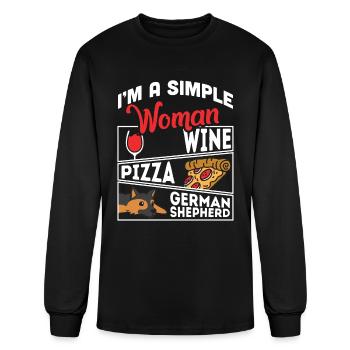 I'm A Simple Woman Wine Pizza German Shepherd - Men's Long Sleeve T-Shirt - black - Front