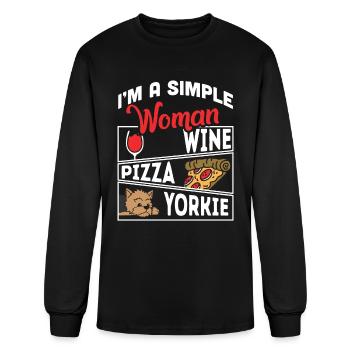 I'm A Simple Woman Wine Pizza Yorkshire Terrier - Men's Long Sleeve T-Shirt - black - Front