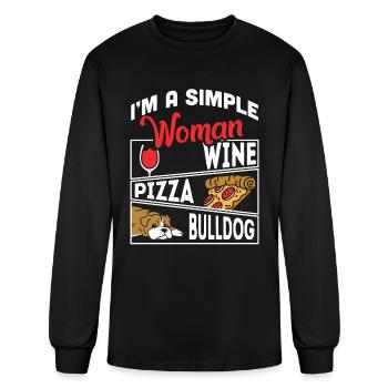 I'm A Simple Woman Wine Pizza English Bulldog - Men's Long Sleeve T-Shirt - black - Front