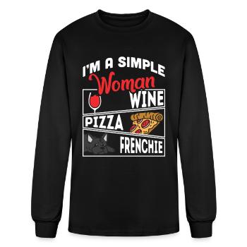 I'm A Simple Woman Wine Pizza French Bulldog - Men's Long Sleeve T-Shirt - black - Front