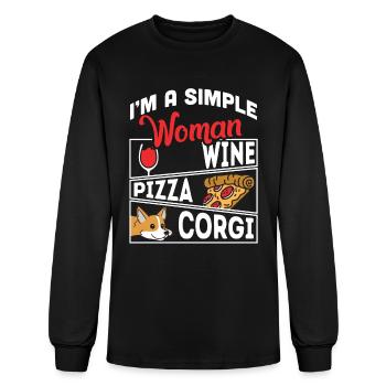 I'm A Simple Woman Wine Pizza Corgi - Men's Long Sleeve T-Shirt - black - Front