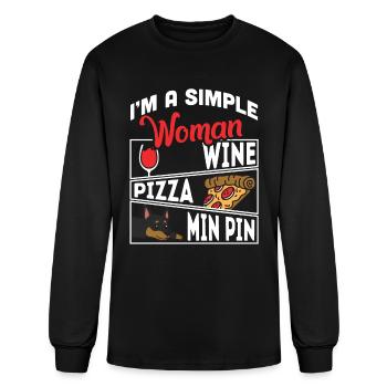 I'm A Simple Woman Wine Pizza Miniature Pinscher - Men's Long Sleeve T-Shirt - black - Front