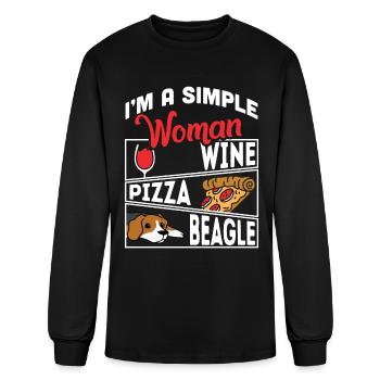 I'm A Simple Woman Wine Pizza Beagle - Men's Long Sleeve T-Shirt - black - Front