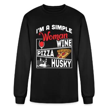 I'm A Simple Woman Wine Pizza Husky - Men's Long Sleeve T-Shirt - black - Front