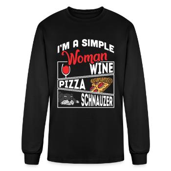 I'm A Simple Woman Wine Pizza Schnauzer - Men's Long Sleeve T-Shirt - black - Front
