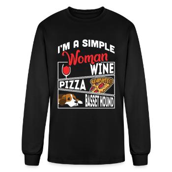 I'm A Simple Woman Wine Pizza Basset Hound - Men's Long Sleeve T-Shirt - black - Front