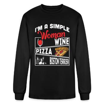 I'm A Simple Woman Wine Pizza Boston Terrier - Men's Long Sleeve T-Shirt - black - Front