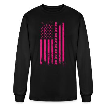 American Flag Breast Cancer - Men's Long Sleeve T-Shirt - black - Front