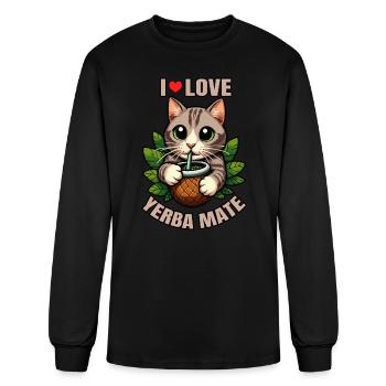 I Love Yerba Mate, Cat Drinking Yerba Mate - Men's Long Sleeve T-Shirt - black - Front