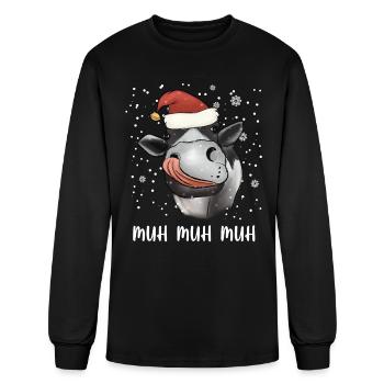 Funny Cow Farmer Christmas Santa HoHoHo - Men's Long Sleeve T-Shirt - black - Front