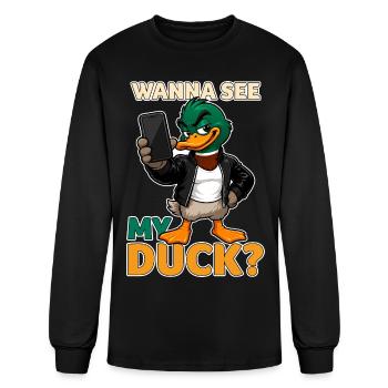 Tu veux voir mon canard ? Jeu de mots drôle avec un canard - T-shirt à manches longues Homme - noir - Devant