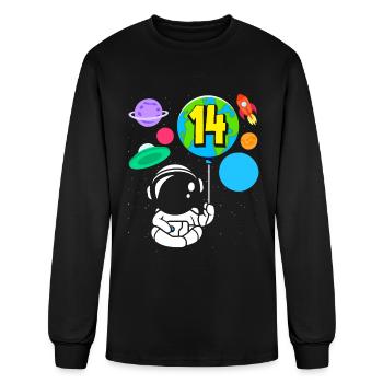 14th Birthday Boy 14 Years Astronaut Birthday - Men's Long Sleeve T-Shirt - black - Front