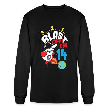 14th Birthday Boy 14 Years Astronaut Birthday - Men's Long Sleeve T-Shirt - black - Front