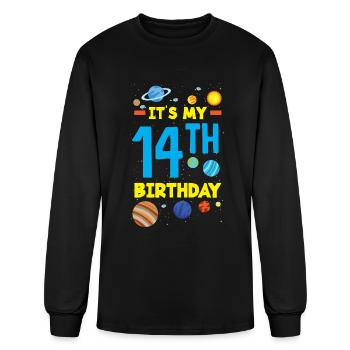 14th Birthday Boy 14 Years Astronaut Birthday - Men's Long Sleeve T-Shirt - black - Front