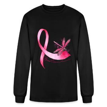 Hippie Dragonfly Pink Ribbon Breast Cancer - Men's Long Sleeve T-Shirt - black - Front