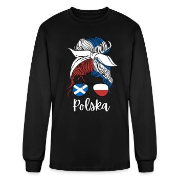 Polska Moitié Ecossais Moitié Polonais Fille Pologne - T-shirt à manches longues Homme - noir - Devant