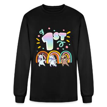 1st Birthday Dabbing Llama Unicorn Sloth | 1st - Men's Long Sleeve T-Shirt - black - Front