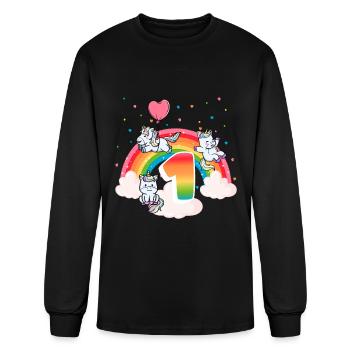 1st Birthday Rainbow Unicorn Themed Birthday| 1st - Men's Long Sleeve T-Shirt - black - Front