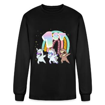 1st Birthday Dabbing Llama Unicorn Sloth | 1st - Men's Long Sleeve T-Shirt - black - Front