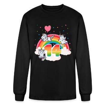 14th Birthday Rainbow Unicorn Themed Birthday| - Men's Long Sleeve T-Shirt - black - Front