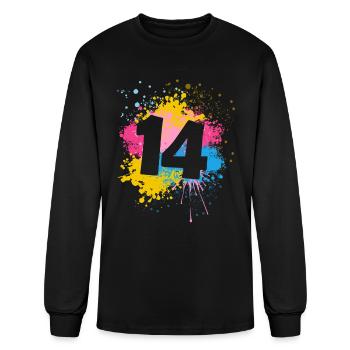 14th Birthday Color Paint Splash Birthday Party | - Men's Long Sleeve T-Shirt - black - Front