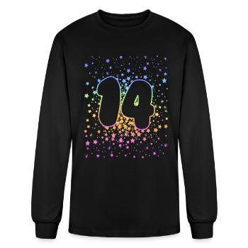 14th Birthday Stars Themed Colorful Birthday - Men's Long Sleeve T-Shirt - black - Front