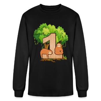 1st Birthday | Sloth Birthday | Sloth Themed - Men's Long Sleeve T-Shirt - black - Front