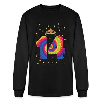 14th Birthday Crown | Tie Dye Themed Birthday | - Men's Long Sleeve T-Shirt - black - Front