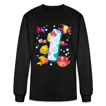 1st Birthday | Rainbow Fish Birthday | Fish - Men's Long Sleeve T-Shirt - black - Front