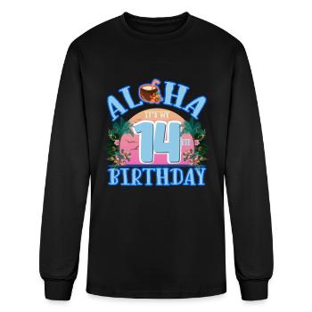 Aloha It's My 14th Birthday Coconut Drink And - Men's Long Sleeve T-Shirt - black - Front