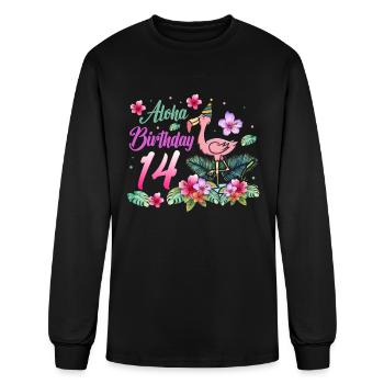 Aloha Birthday 14 Flamingo Bird 14th Birthday - Men's Long Sleeve T-Shirt - black - Front