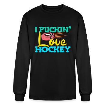 I Puckin' Love Hockey Puck Sports Player Ice - Men's Long Sleeve T-Shirt - black - Front