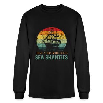 Boy Who Loves Sea Shanties Sea Shanty Ship Retro - Men's Long Sleeve T-Shirt - black - Front