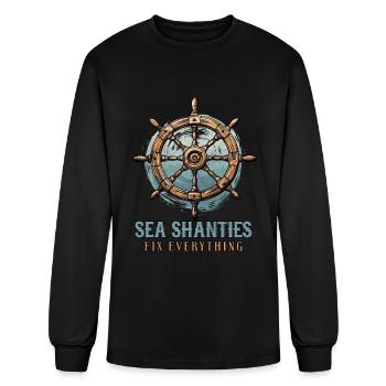 Sea Shanties Fix Everything Sea Shanty Ship Helm - Men's Long Sleeve T-Shirt - black - Front