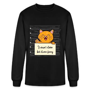 Cat was not clever but funny - Men's Long Sleeve T-Shirt - black - Front