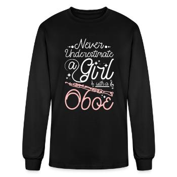 Never underestimate a girl with a oboe - Men's Long Sleeve T-Shirt - black - Front