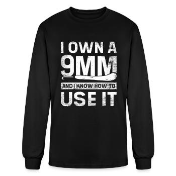 I own a 9mm and I know how to use it crochet - Men's Long Sleeve T-Shirt - black - Front