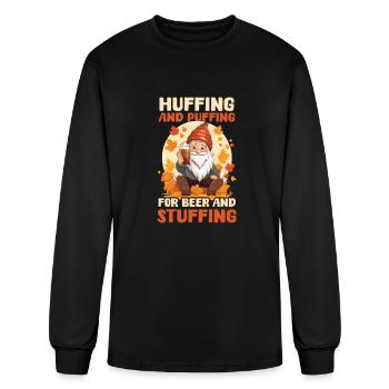 Thanksgiving Gnome Huffing Puffing Beer And Stuffi - Men's Long Sleeve T-Shirt - black - Front